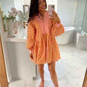 Chic Pink and Orange Long Sleeve Dress